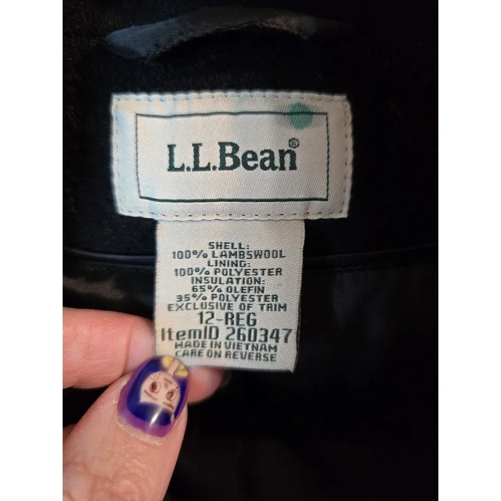 Vintage L.L. Bean 100% Lambswool Women's Black Coat Jacket‎ Size 12.